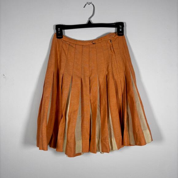 Vintage 1960s Wool Pleated Mini Skirt Century of Boston Salmon Pink Beige - Picture 13 of 16